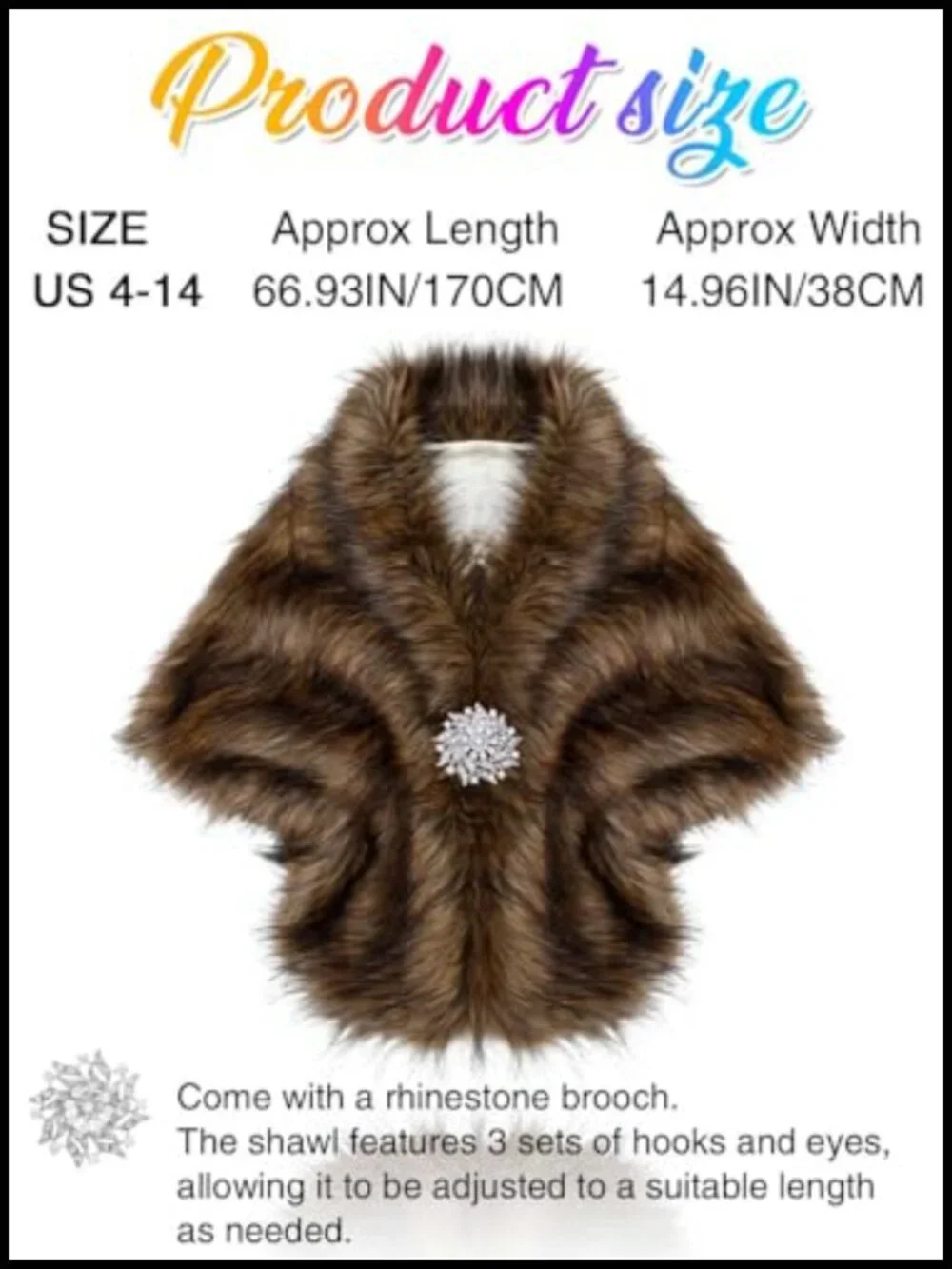 Faux Fur Wrap Shawl Bridal Scarf Stole with Brooch